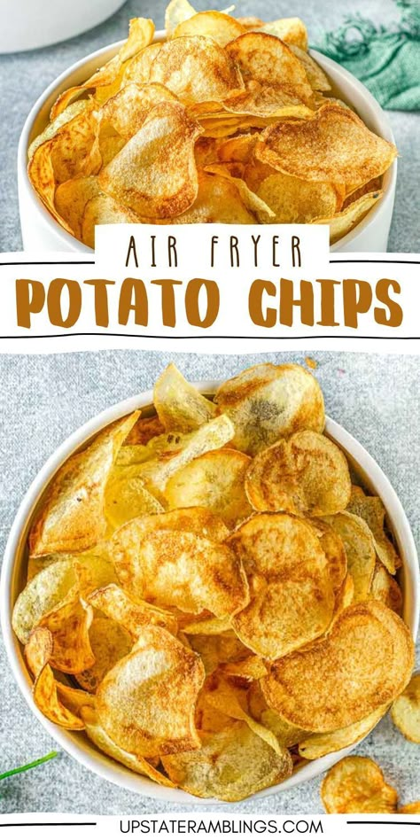 Air Fryer Potato Chips Chips Air Fryer, Best Potato Chips, Air Fryer Chips, Air Fryer Potato Chips, Air Fry Potatoes, Fried Potato Chips, Air Fryer Potato, Air Fryer Appetizers, Vegan Air Fryer