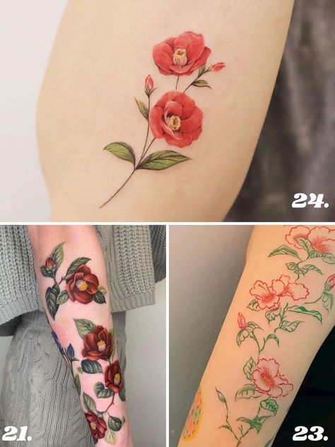 35 Romantic Camellia Tattoo Ideas + Their Meanings - TattooGlee Camellia Flower Tattoos, Red Camellia Tattoo, Camilla Tattoo Flower, Camilla Flower Tattoo, Camelia Flower Tattoo, Camellia Flower Tattoo, Unique Friendship Tattoos, Romantic Tattoo, Japanese Flower Tattoo