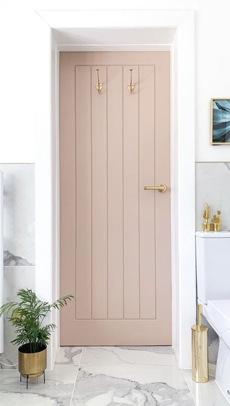 Pink Internal Doors, Blush Pink Interior Doors, Cute Interior Doors, Light Door Colors, Barn Doors Hallway, Doors Colors Interior Indoor, Interior Door Paint Colors Modern, Boho Interior Door Colors, Coloured Internal Doors