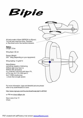 RC airplane plan Bipie: Wing span: 63 cm RC, model, bipie, biplane, trainer, airplane, flugzeug, letadlo, balsa, depron, epp, print, plan, drawing Micro Rc Planes, Biplane Model, Wiking Autos, Model Aeroplanes, Wooden Kayak, Rc Plane Plans, Rc Boats Plans, Rc Model Airplanes, Radio Control Airplane