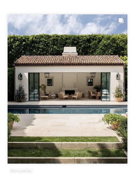 Pool House Design, Nancy Meyers, Spanish Style Homes, Mediterranean Home, Spanish House, Spanish Style, Pool Houses, Backyard Pool, Pool House