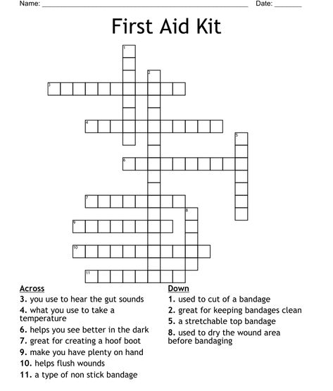 First Aid Kit Crossword Evs Worksheet, First Aid Procedures, First Aid For Kids, Crossword Puzzles, Word Puzzles, Learn A New Language, Aid Kit, Reading Levels, First Aid Kit