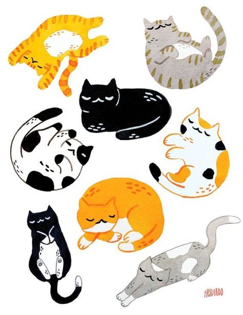 Inktober Ideas, Auto Illustration, Round Things, Sleeping Cats, Community Design, Art Goals, Animals Drawing, Pet Illustration, Snapchat Stickers