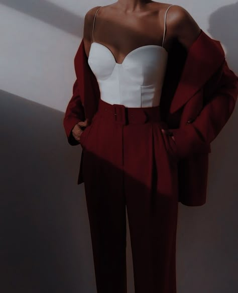 Prom Suit Women, Prom Suits Women, Red Prom Suit, Red And White Outfit, Red And White Outfits, Corset Outfit, Business Outfits Women, Prom Suits, Cute Prom Dresses