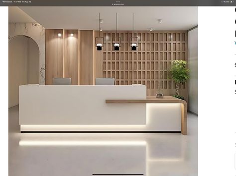 Medical Clinic Reception, Japandi Reception, Reception Desk Design Entrance, Office Reception Counter Design, Clinic Reception Design, Office Reception Counters, Dentist Office Design Interiors, Reception Counter Design, Medical Office Interior