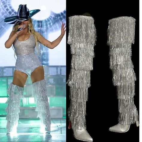 Beyonce Coachella Boots, Beyonce Cowboy Boots, Cowgirl Outfits Beyonce, Diy Beyonce Outfit, Beyonce Denim Outfit, Bling Boots Outfit, Beyonce Cowgirl Outfits, Diy Rhinestone Boots, Diy Cowgirl Boots