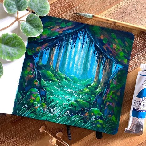 Heidelinde (@lindenshield.arts) • Instagram photos and videos Landscape Gouache, Pencil Colour Painting, Colorful Canvas Art, Posca Art, Gouache Art, Landscape Art Painting, Art Painting Gallery, Forest Painting, Small Canvas Art