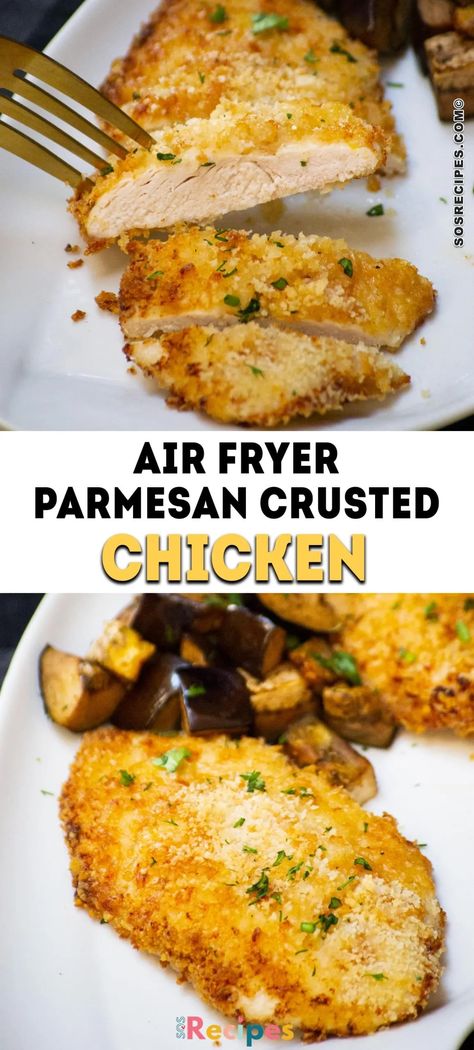 A perfect balance between tender on the inside and crunch on the outside, this recipe of parmesan crusted chicken with mayo made in the air fryer is quick and easy, it will only take you 15 minutes, and is all flavor. Parmesan Crusted Chicken With Mayo, Chicken With Mayo, Air Fryer Parmesan Crusted Chicken, Easy Parmesan Crusted Chicken, Air Fryer Recipes Chicken Breast, Parmesan Crusted Chicken Recipe, Crusted Chicken Breast, Air Fryer Recipes Appetizers, Air Fryer Fried Chicken