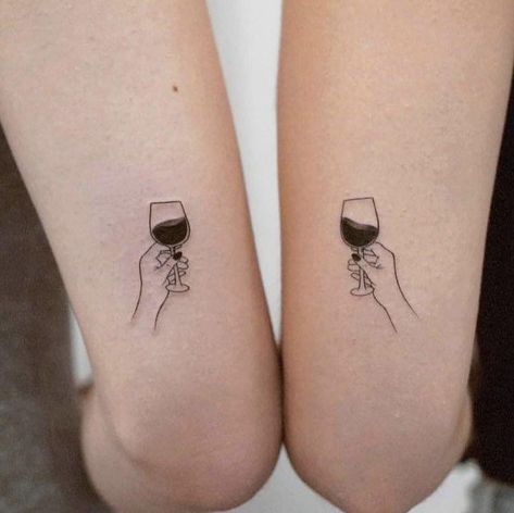 Us Tattoo, Wine Glass Tattoo, Pair Tattoos, Wine Tattoo, Beer Tattoos, Small Tattoo Ideas For Women, Matching Friend Tattoos, Tattoo Culture, Bestie Tattoo