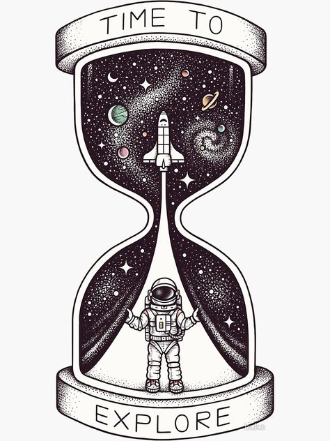 "Time to Explore" Sticker by buko | Redbubble Art Spatial, Arte Doodle, Space Drawings, Astronaut Art, Pencil Art Drawings, Things To Draw, Cool Art Drawings, Art Inspiration Drawing, Art Drawings Simple