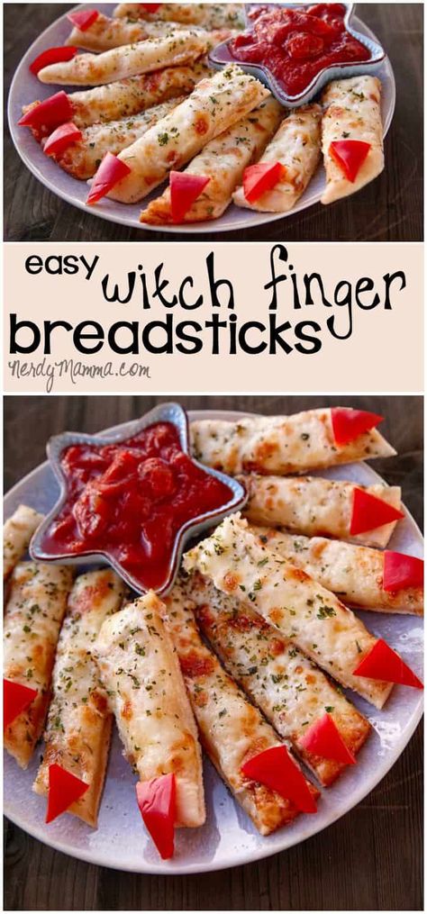 My kids love this idea and can't wait to have these witch finger breadsticks for our special halloween dinner. Yummy! Witch Finger Breadsticks, Finger Breadsticks, Pasteles Halloween, Kids Halloween Food, Halloween Food Appetizers, Witches Fingers, Dinner Yummy, Halloween Food Ideas, Bread Sticks