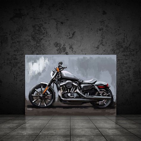 Poster Motorcycle, Motorcycle Art Painting, Harley Davidson Painting, Jeep Art, Motorcycle Wall Art, Large Garage, Green Bike, Bmw Art, Motorcycle Decor