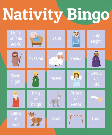 Printable Nativity Bingo Cards Nativity Bingo Printable Free, Bible Bingo Printable Free, Nativity Bingo, Kids Church Christmas, Bingo Printable Free, Printable Christmas Bingo Cards, Printable Nativity, Christmas Bingo Printable, Lds Christmas