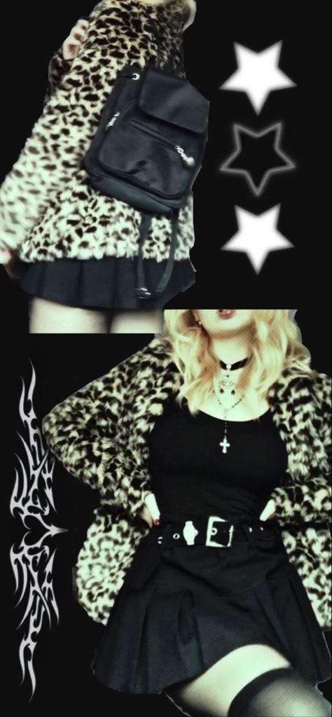 Leopard Print Coat Grunge, Alternative Classy Outfits, Goth Leopard Print, Leopard Print Y2k Outfit, Leopard Print Outfits Y2k, Goth Cheetah Print, Cheetah Print Coat Outfits, Leopard Print Outfits Aesthetic, Alternative Fall Outfits