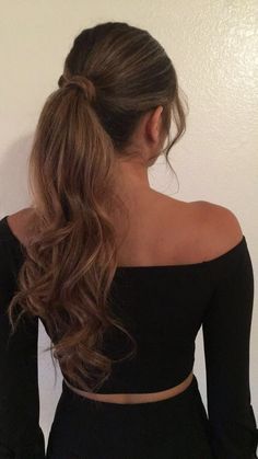 Messy Low Ponytail Hairstyles, Fancy Curled Ponytail, Slick Ponytail Formal, Prom Hair Thick Long, Loose Curled Ponytail, Mid Pony Prom Hairstyles, Formal Sleek Ponytail, Formal Curled Ponytail, Straight Ponytail Hairstyles For Prom