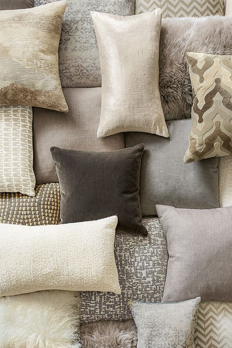 Add layers of texture, pattern, color and comfort with finishing touches that make your room feel special. Brown Couch Pillows, Bedding Photography, Living Dining Room Ideas, Carpentry Workshop, Throw Pillows Living Room, Interior Design Courses, Pillow Inspiration, Cowhide Pillows, Corner Decor