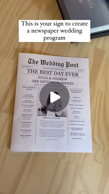 AJ’s Digital Studio on Instagram: "Canva newspaper wedding program is available!
.
.
.
#wedding #weddingdiy #weddinginspiration #weddingideas #weddingnewspaper #weddingprogram #weddingstationary #canva #weddingdecor" Newspaper Wedding, Newspaper Wedding Programs, Wedding Newspaper, Instagram Canva, Wedding Program, Wedding Stationary, Best Day Ever, Wedding Programs, Diy Wedding