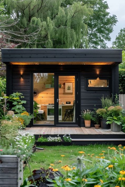 Explore inspiring garden room ideas for creating a functional garden space, from a productive garden office to a serene extra space for the home. Summerhouse With Veranda, Garden Room Art Studio, Small Garden With Garden Room, Studio In Garden, Office In The Garden, Backyard Shed Office Ideas, Garden Shed Office Ideas, Garden Office Layout, Garden Pod Ideas