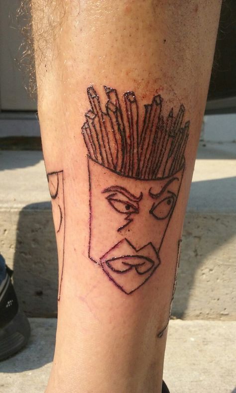 Frylock of Aqua Teen hunger force Funcy Tattoo Boy, Aquateen Hunger Force Art, Adult Swim Tattoo, Aqua Teen Hunger Force Tattoo, Aqua Team Hunger Force, Shake Aqua Teen Hunger Force, Swimming Tattoo, Nerdy Tattoos, Aqua Teen Hunger Force