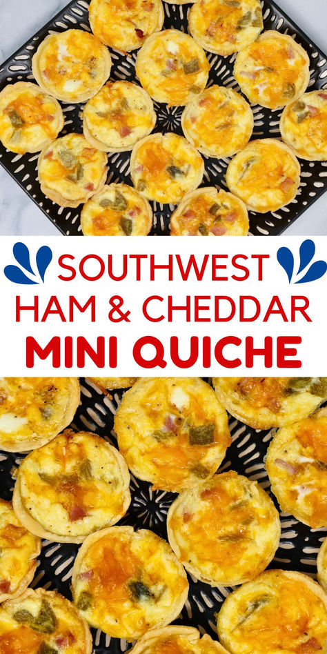 Hey there! These Southwest Ham and Cheddar Mini Quiches are made right in a muffin tin for a super easy, bite-sized treat. Perfect for breakfast, brunch, or meal prep, they’re packed with savory goodness. Click to get the recipe and make these delicious quiches today! #MuffinTinQuiches #MiniQuiches #EasyQuicheRecipe #BreakfastIdeas Muffin Quiche Recipes, Mini Quiches In Muffin Tin Crustless, Mini Quiches In Muffin Tin, Muffin Quiche, Breakfast Quiche Muffins, Mini Breakfast Quiche, Quiche Cups, Cheese Quiche Recipe, Mini Quiche Recipes