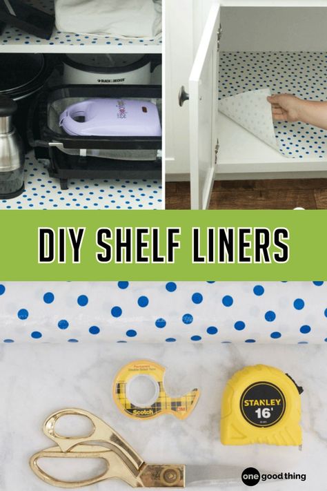 How to Make Your Own Kitchen Shelf Liners | Frugal Kitchen Hacks Diy Shelf Liner, Lining Kitchen Cabinets Shelves, Cupboard Liner Ideas, Drawer Liners Kitchen, Kitchen Drawer Liner Ideas, Diy Shelf Liners Ideas, Cabinet Liner Ideas, Drawer Liner Ideas, Shelf Liner Ideas