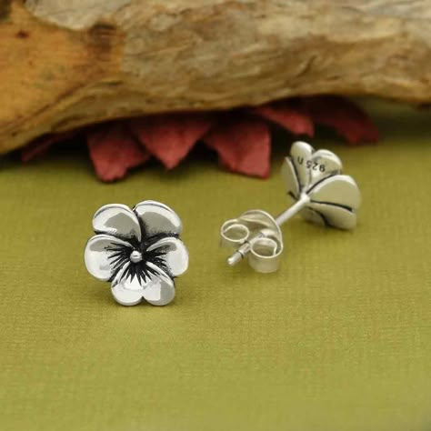 Flower Symbolism, Soft Solder, February Birth Flowers, Jewelry Flowers, Pansies Flowers, Art Earrings, Nature Inspired Jewelry, Flower Studs, Earrings Sterling Silver