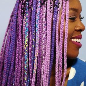 Purple Braids Styles: 35 Gorgeous Purple Braids Hairstyles - Part 6 Pop Braids, Unicorn Braids, Yarn Hairstyles, Colorful Extensions, Hairstyles Purple, Yarn Braids Styles, Purple Box Braids, Colorful Braids, Ombre Braids