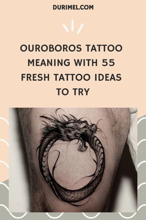 Fascinated by the ouroboros symbol? Learn about its meaning and check out 55 unique tattoo ideas to consider. Ouroboros Tattoo Meaning, Auraboris Tattoo, Oubororos Tattoo, Ifrit Tattoo, Oroborous Tattoo, Ouroboros Tattoo Design, Fang Tattoo, Ouroboros Meaning, Ouroboros Art