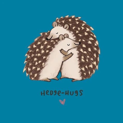 Hug Stickers, Hug Illustration, Hedgehog Drawing, Hedgehog Illustration, Hedgehog Animal, Hedgehog Art, Cute Hedgehog, Artist Community, Happy Art