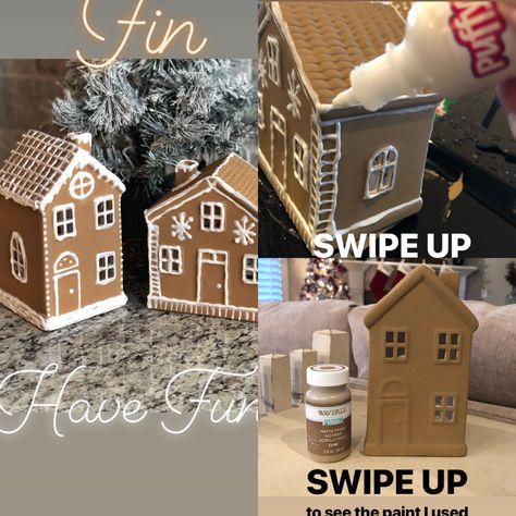 Ceramic Gingerbread Houses from @stylethebullseye Diy Ceramic Christmas Village, Ceramic Gingerbread House Diy, Clay Wreath, Ceramic Gingerbread House, Gingerbread House Craft, Xmas Gingerbread, Crafts 2024, Gingerbread Theme, Gingerbread House Designs