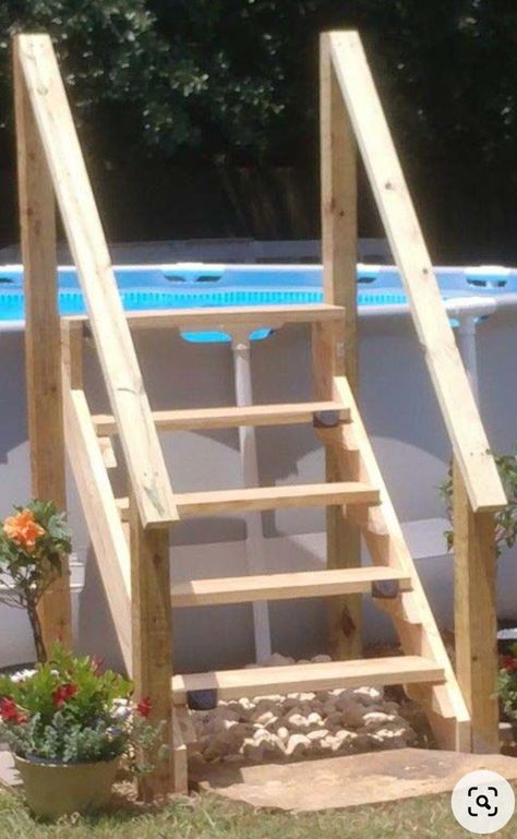 Diy Pool Ladders For Above Ground Pools, Diy Pool Ladder, Diy Pool Steps, Diy Stairs Outdoor, Pool Ladders, Pool Stairs, Diy Crate Furniture, Pool Diy, Pool Deck Plans