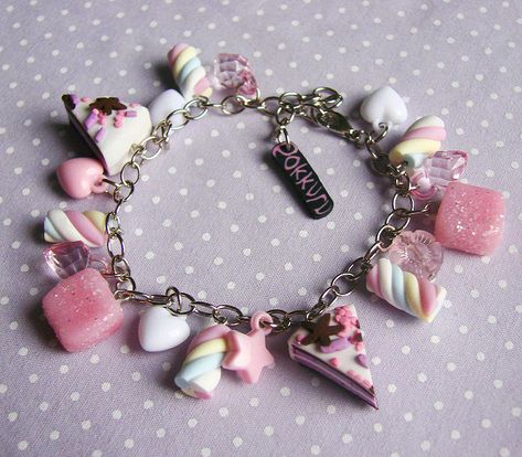 Candy Bracelet, Polymer Clay Kawaii, Polymer Clay Bracelet, Kawaii Jewelry, Clay Bracelet, Cute Polymer Clay, Polymer Clay Miniatures, Kawaii Accessories, Food Jewelry