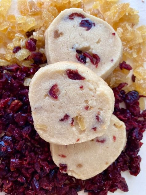 Cranberry-Ginger Shortbread — Marissa Rothkopf Bates Ginger Shortbread Cookies, Crystalized Ginger Recipe, Ginger Desserts, Ginger Shortbread, Crystalized Ginger, Crystallized Ginger, Christmas Cookie Swap, Buttery Shortbread, Tea Biscuits