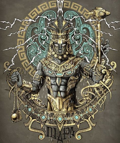 Aztec Artwork, Mexican Artwork, Inca Tattoo, Thunder God, Lion Tattoo Sleeves, Aztec Tattoo Designs, Peruvian Art, Mexican Culture Art, Aztec Culture