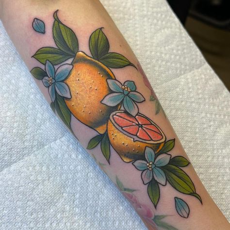 Jess Longfield’s Instagram post: “Got to squeeze in a lemon filler! #didyougetit #tattooart #iowa #iowatattoo #iowatattooartist #desmoines #desmoinestattoo #skinart_mag…” Fruit Tattoo Design, Fruit Tattoo Ideas, Fruit Tattoo, Elbow Tattoos, Tattoo Design Ideas, Ink Design, Great Tattoos, Birds Tattoo, Dreamcatcher Tattoo