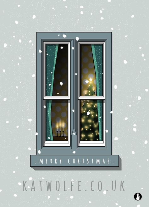 Snowy Window Illustration, Christmas Door Illustration, Snowy Window, Mini Scenes, Candle Illustration, Window Illustration, Cat Window, Married Christmas, Christmas Words