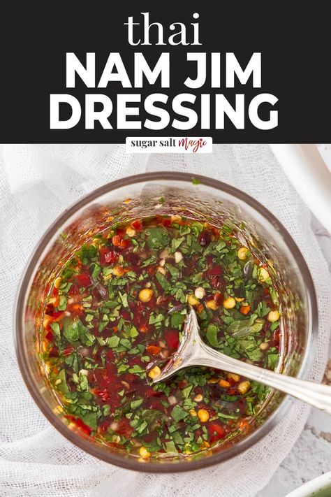 Nam jim sauce is a classic Thai chilli dipping sauce. All at once tangy, savoury, spicy with a little sweet, it's so versatile and so easy to make. Nam jim dressing (or nam jim sauce) is a delicious Thai chilli dipping sauce. It's flavour is umami rich, sweet, zingy and spicy. With just 6 ingredients, it's incredibly easy to make and it's wonderful used as a dipping sauce for seafood, grilled meats or even as a salad dressing. Dipping Sauce For Seafood, Sauce For Seafood, Seafood Dipping Sauce, Thai Dipping Sauce, Thai Chilli, Chilli Spice, Asian Dipping Sauce, Dipping Sauces For Chicken, Thai Sauce