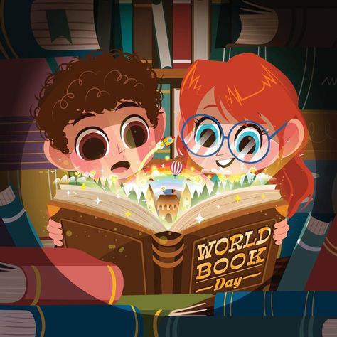 World Book Day Concept with Two Children Reading a Book Childrens Day Illustration, Reading Books Illustration, Illustration Design Poster, Imagination Illustration, Children Reading, Kids Reading Books, Reading Projects, Reading Posters, World Book Day