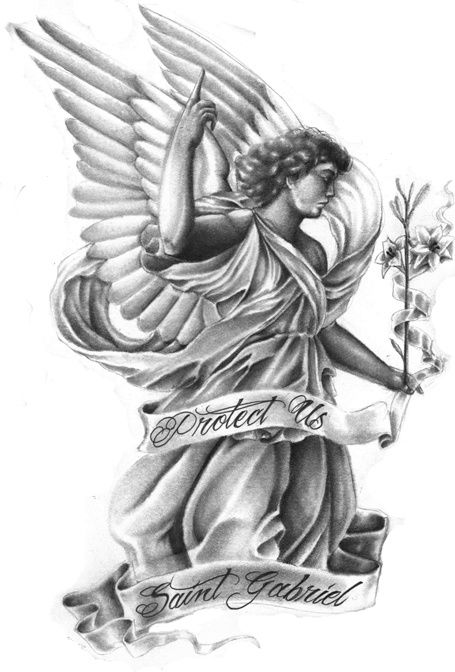 St Gabriel Tattoo, Gabriel Angel Tattoo, Gabriel Tattoo, Argentina Tattoo, Gabriel Angel, Guardian Angel Tattoo Designs, Saint Tattoo, Jesus Tattoo Design, St Gabriel