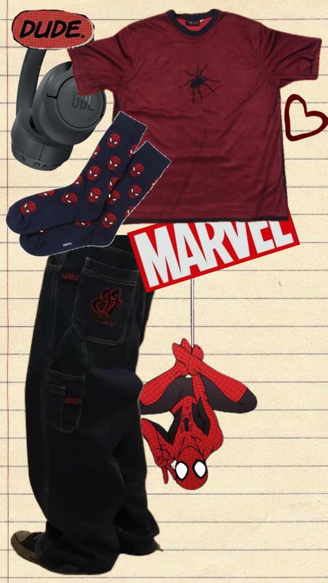 Spiderman Outfit, Baggy Outfit Ideas, Silly Clothes, Guys Clothing Styles, Clothes And Shoes, Fire Fits, Swaggy Outfits, Look Vintage, Really Cute Outfits