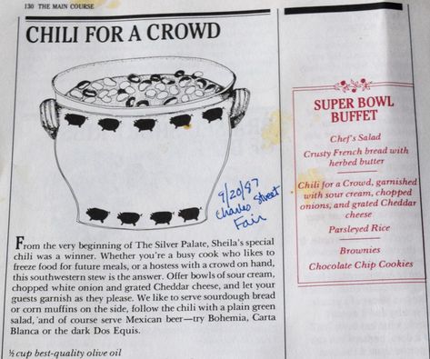 My Favorite Silver Palate Chili@judyschickens Stove Top Soup, Silver Palate Cookbook, The Art Of French Cooking, Silver Palate, Chili Rice, Chef Salad, Chilli Recipes, Comfort Food Recipes Dinners, French Cooking