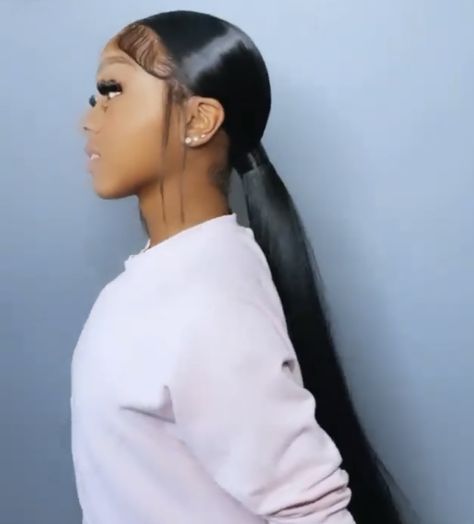 Swoops Ponytail Weave, Slick Back Ponytail With Bundles, Cute Sleek Hairstyles Black Women, Cute Low Ponytails For Black Women, Frontal Sleek Ponytail, Slick Back Ponytail No Part, Middle Part Hairstyles For Black Women Ponytail, Ponytail Hairstyles For Black Women Middle Part, High Pony Tailed Hairstyle Black Woman