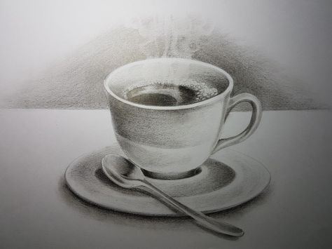 Drawing Cup, Tea Cup Drawing, Iu Dress, Coffee Cup Drawing, Charcoal Artwork, Fruit Art Drawings, Plate Drawing, Pencil Sketches Easy, Abstract Pencil Drawings