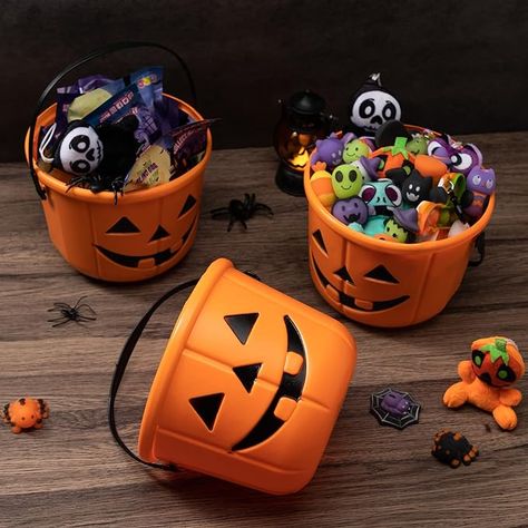 Super Value! 6 Pack Halloween Jack O Lantern Pumpkin Candy Bucket for Halloween Trick or Treat, Halloween Party Favors Halloween Party Supplies. Perfect for Fun Halloween Trick or Treat Events, Candy Buckets. Great Addition to Your Halloween Party Supplies or Decorations. Halloween Bucket Measures 7 In by 5 In. Designed with Jack O Lantern with Plastic Handle to Easy Carry and Collect Candies. Super Quality. Made of Sturdy Plastic Material, Not Easy to Break. Reusable for Years. Money Back Guran Trunk Or Treat Kits, Haunted Halloween Party, Halloween Candy Bucket, Halloween Blow Ups, Pumpkin Pail, Candy Buckets, October Challenge, Trick Or Treat Pumpkin, Inflatable Pumpkin