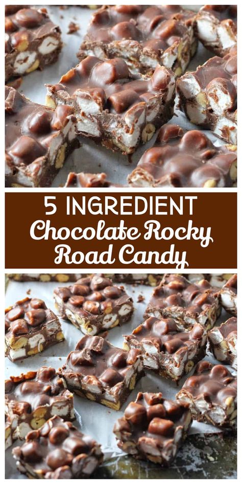 Heavenly Chocolate Rocky Road Candy! {5 Ingredients!} Rocky Road Candy Recipe, Rocky Road Candy, Rocky Road Chocolate, Rocky Road Fudge, Rocky Road Recipe, Easy Candy Recipes, Chocolate Candy Recipes, Candy Recipes Homemade, Christmas Candy Recipes