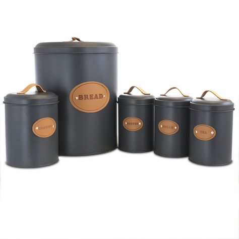 Free 2-day shipping. Buy MegaChef Kitchen Food Storage and Organization 5 Piece Canister Set in Grey at Walmart.com Cookie Storage, Kitchen Canister Set, Food Storage Organization, Metal Canisters, Bread Bin, Coffee Canister, Sugar Jar, Kitchen Food Storage, Storage Canisters