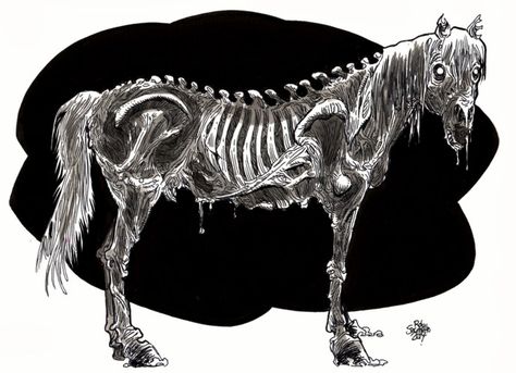 Animal Protection Poster, Zombie Horse, Beautiful Darkness, Zombie Tattoos, Creepy Dark, Horse Reference, Creepy Drawings, Creepy Things, Zombie Art