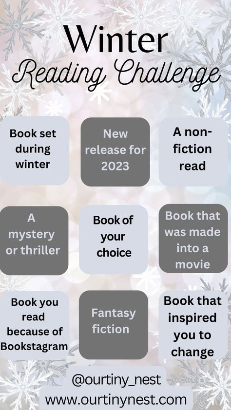 Winter Reading Challenge - Our Tiny Nest Winter Book Bingo, December Reading Challenge, Winter Reading List, 2024 Reading Challenge, Reading Challenge 2023, Winter Reading Challenge, Book Bingo, December Reading, Books Journal