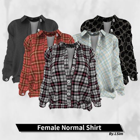 LSim_female_normal shirt The Sims 4 Custom Content, Masculine Clothing, Sims 4 Cas Mods, Sims 4 Game Mods, Farm Clothes, Sims4 Clothes, Normal Map, Sims 4 Mods Clothes, Plaid Outfits