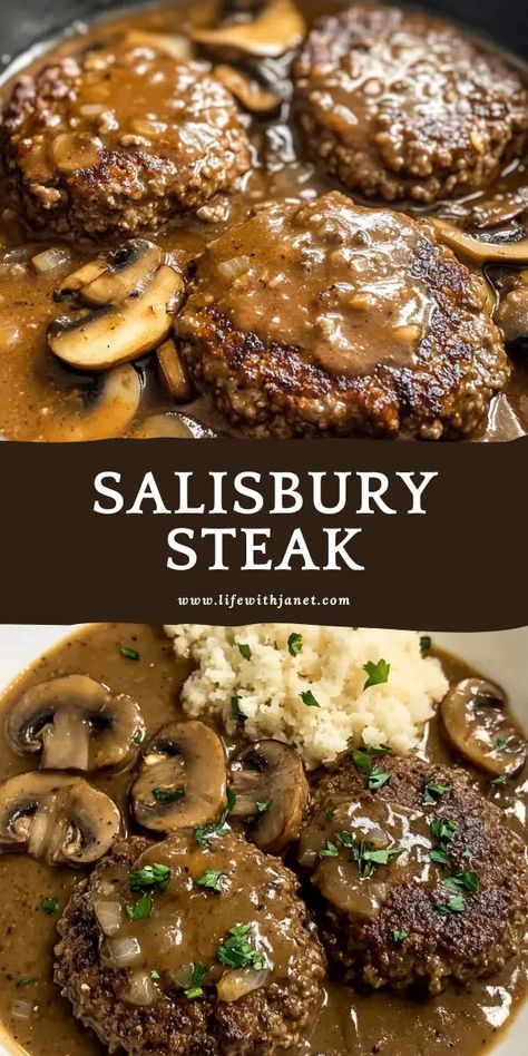 Classic Skillet Salisbury Steak Ground Beef Steaks, Best Mushroom Gravy, Homemade Ground Beef, Best Salisbury Steak Recipe, Homemade Salisbury Steak, Easy Salisbury Steak, Easy Comfort Food Dinners, Salisbury Steak Recipe, Ground Beef Recipes Mexican